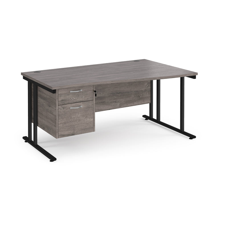 Maestro 25 Wave Desk With Cantilever Leg & Fixed 2 Drawer Pedestal - Grey Oak - NWOF