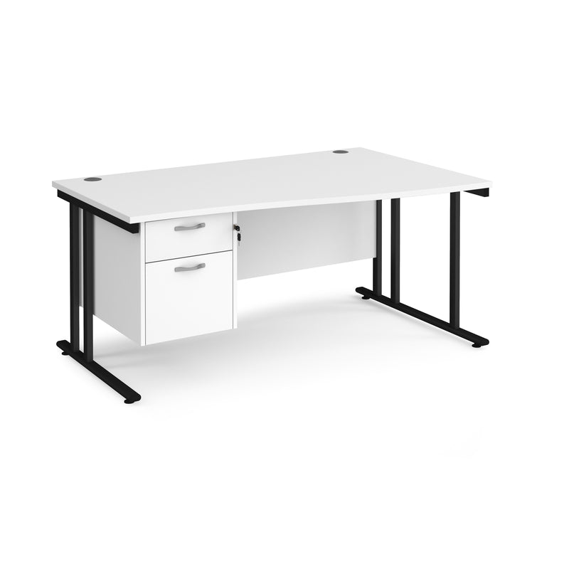 Maestro 25 Wave Desk With Cantilever Leg & Fixed 2 Drawer Pedestal - White - NWOF