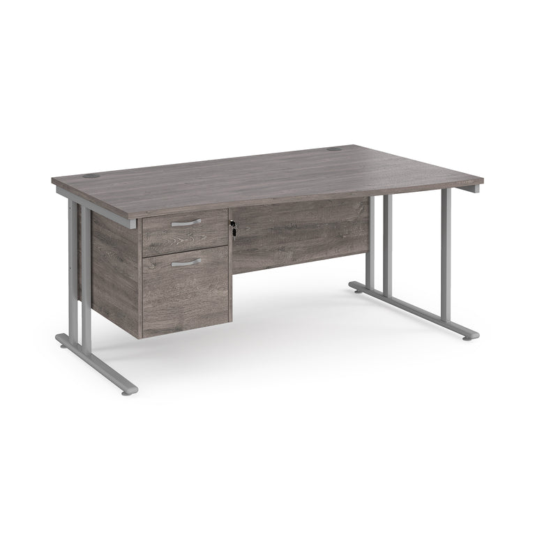 Maestro 25 Wave Desk With Cantilever Leg & Fixed 2 Drawer Pedestal - Grey Oak - NWOF