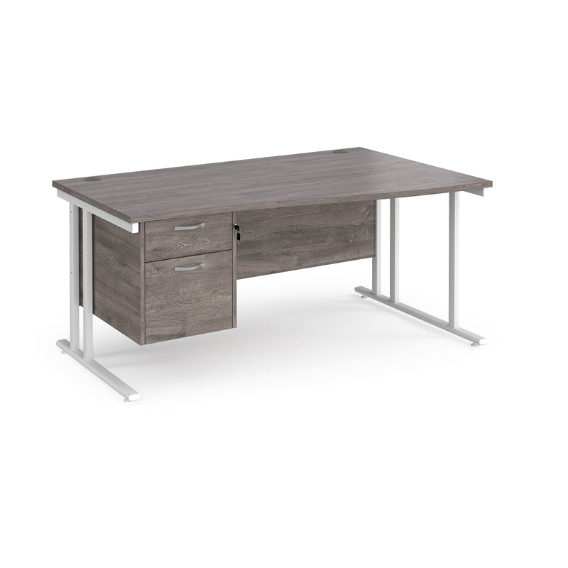 Maestro 25 Wave Desk With Cantilever Leg & Fixed 2 Drawer Pedestal - Grey Oak - NWOF