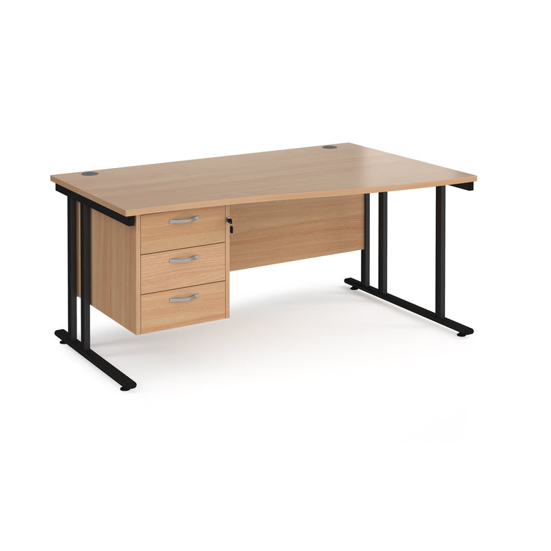 Maestro 25 Wave Desk With Cantilever Leg & Fixed 3 Drawer Pedestal - Beech - NWOF