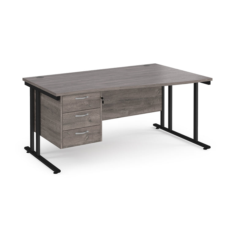 Maestro 25 Wave Desk With Cantilever Leg & Fixed 3 Drawer Pedestal - Grey Oak - NWOF