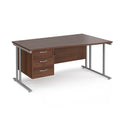 Maestro 25 Wave Desk With Cantilever Leg & Fixed 3 Drawer Pedestal - Walnut - NWOF