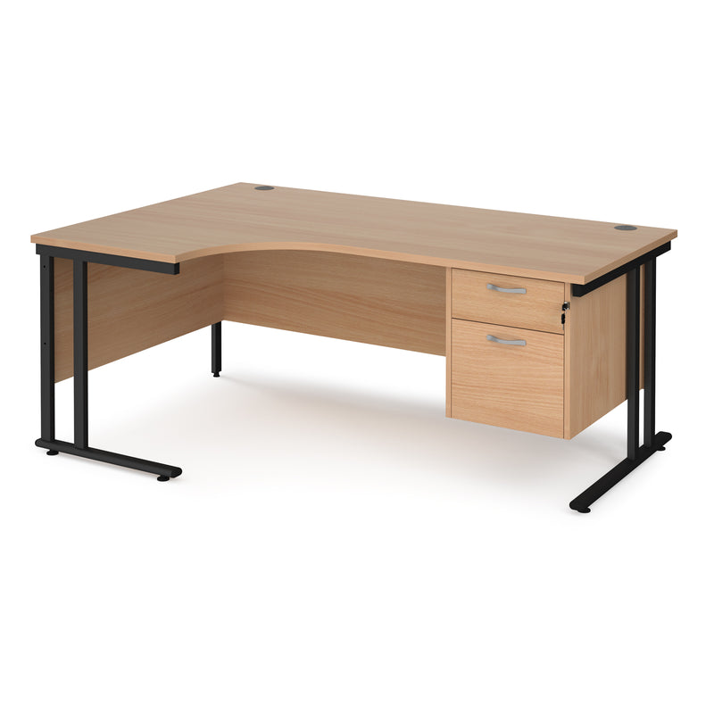 Maestro 25 Ergonomic Desk With Cantilever Leg & Fixed 2 Drawer Pedestal - Beech - NWOF