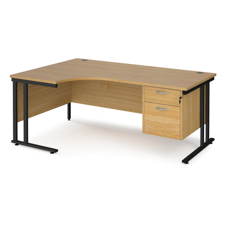 Maestro 25 Ergonomic Desk With Cantilever Leg & Fixed 2 Drawer Pedestal - Oak - NWOF