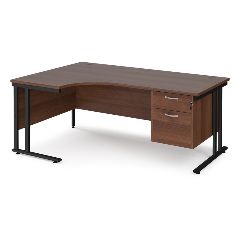 Maestro 25 Ergonomic Desk With Cantilever Leg & Fixed 2 Drawer Pedestal - Walnut - NWOF