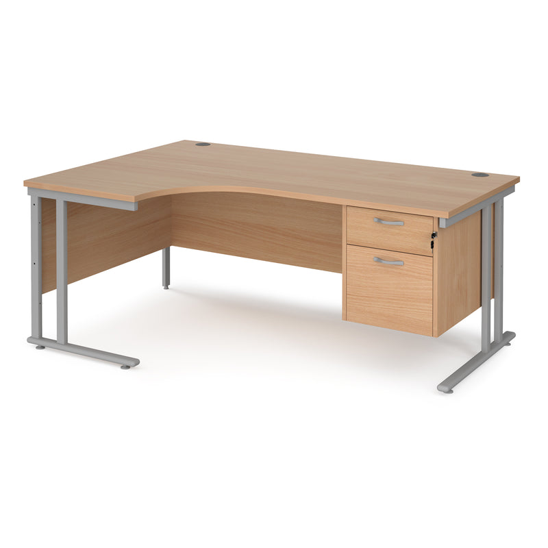 Maestro 25 Ergonomic Desk With Cantilever Leg & Fixed 2 Drawer Pedestal - Beech - NWOF