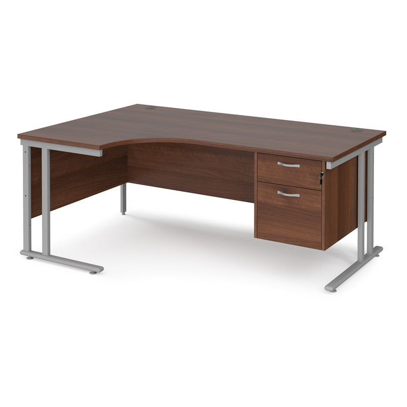 Maestro 25 Ergonomic Desk With Cantilever Leg & Fixed 2 Drawer Pedestal - Walnut - NWOF