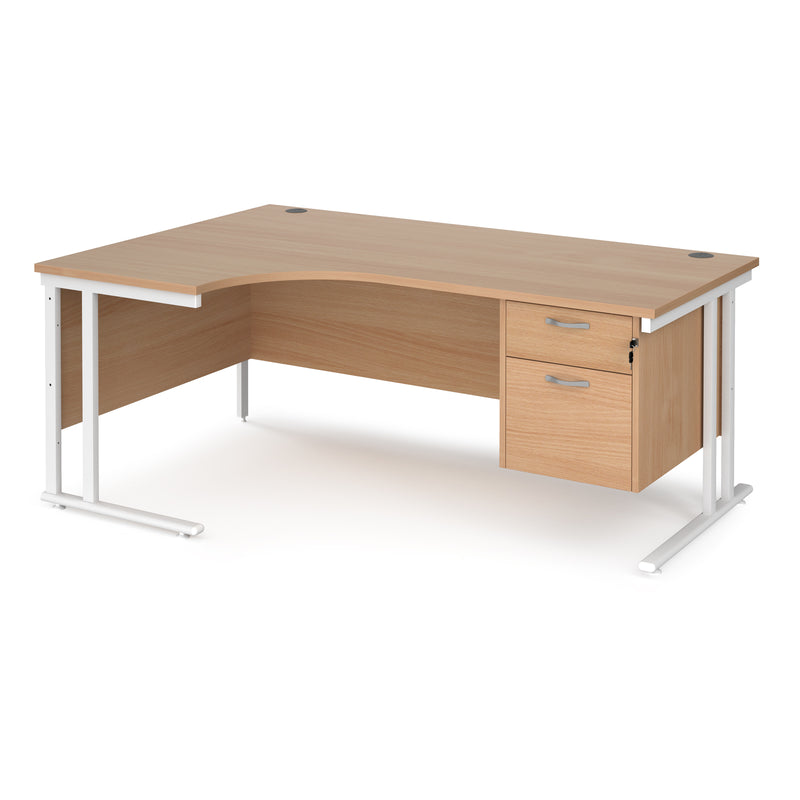 Maestro 25 Ergonomic Desk With Cantilever Leg & Fixed 2 Drawer Pedestal - Beech - NWOF