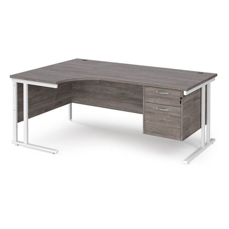 Maestro 25 Ergonomic Desk With Cantilever Leg & Fixed 2 Drawer Pedestal - Grey Oak - NWOF