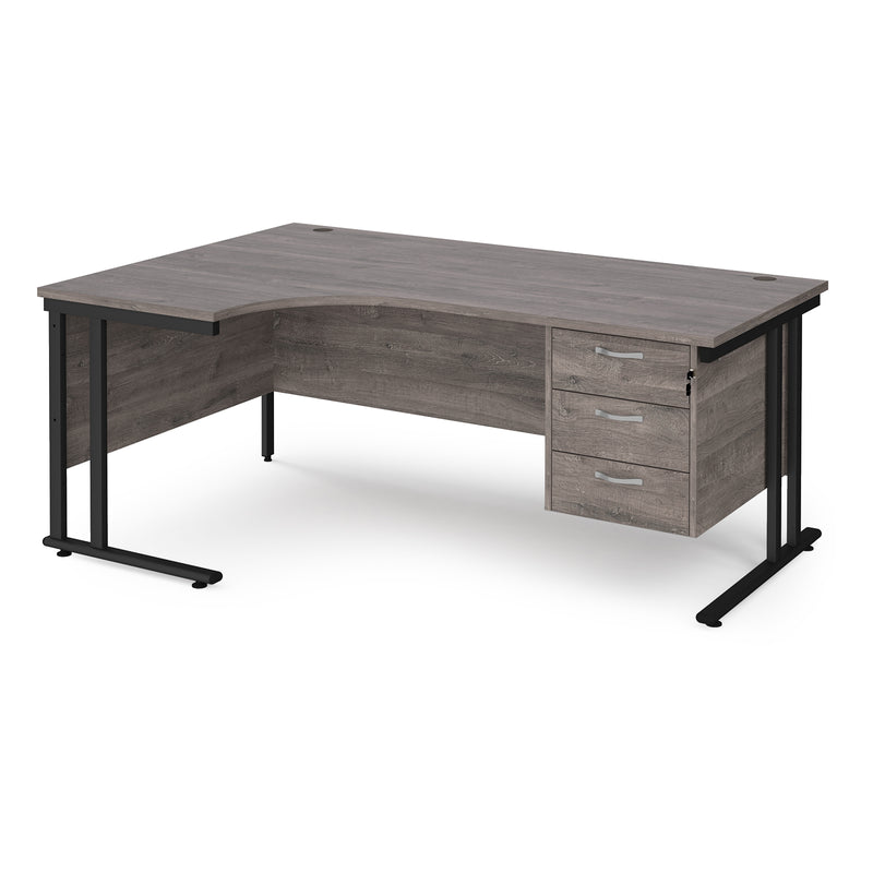 Maestro 25 Ergonomic Desk With Cantilever Leg & Fixed 3 Drawer Pedestal - Grey Oak - NWOF
