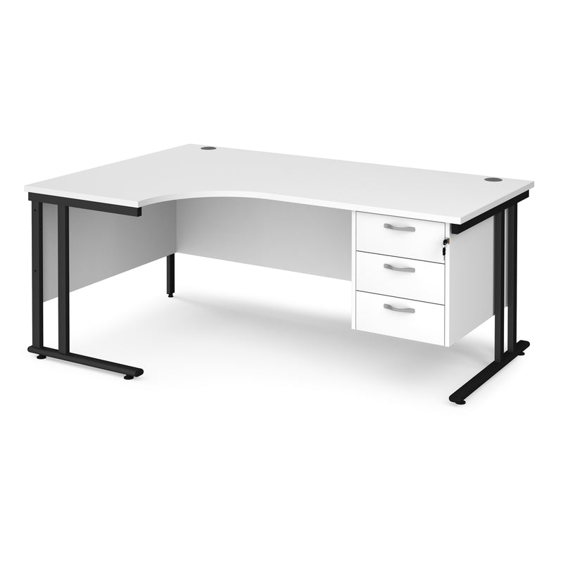 Maestro 25 Ergonomic Desk With Cantilever Leg & Fixed 3 Drawer Pedestal - White - NWOF