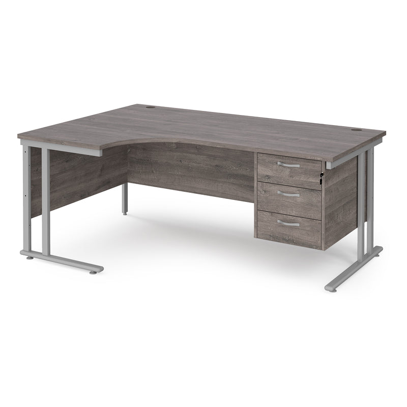 Maestro 25 Ergonomic Desk With Cantilever Leg & Fixed 3 Drawer Pedestal - Grey Oak - NWOF