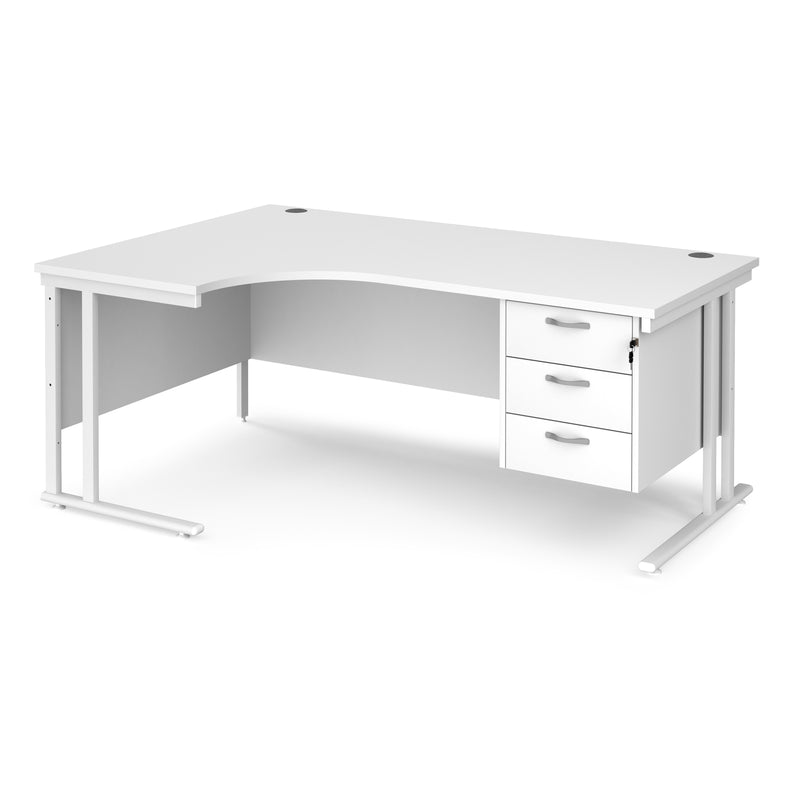 Maestro 25 Ergonomic Desk With Cantilever Leg & Fixed 3 Drawer Pedestal - White - NWOF