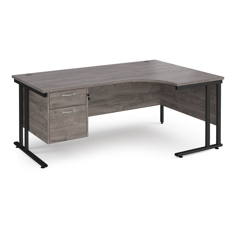 Maestro 25 Ergonomic Desk With Cantilever Leg & Fixed 2 Drawer Pedestal - Grey Oak - NWOF