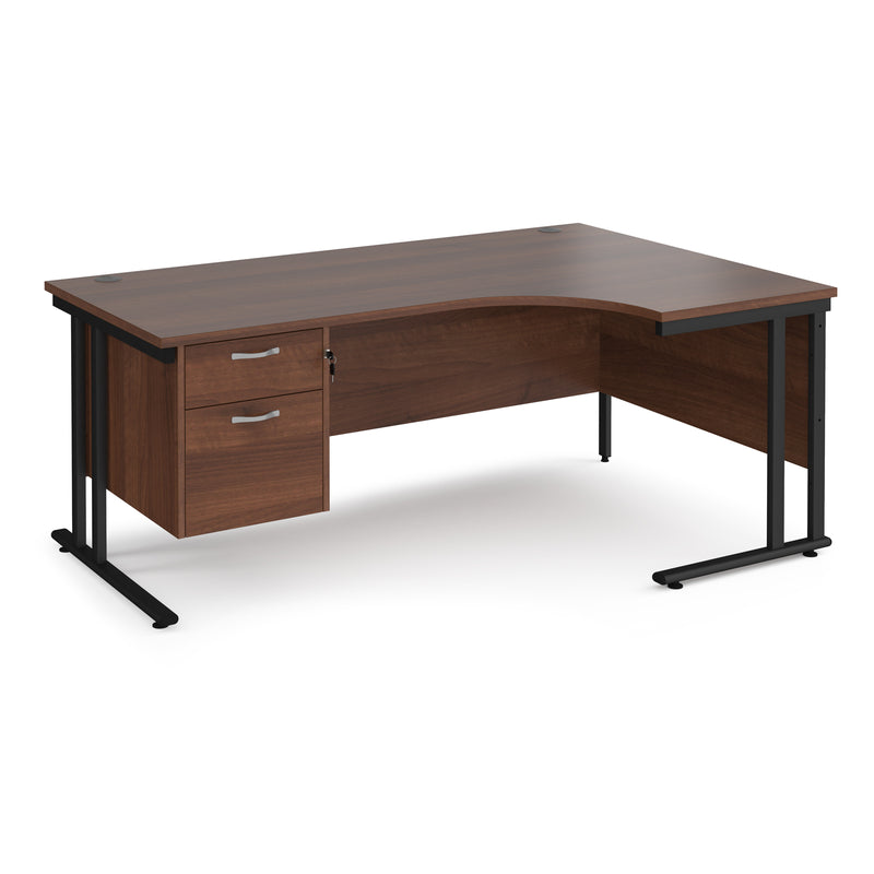 Maestro 25 Ergonomic Desk With Cantilever Leg & Fixed 2 Drawer Pedestal - Walnut - NWOF