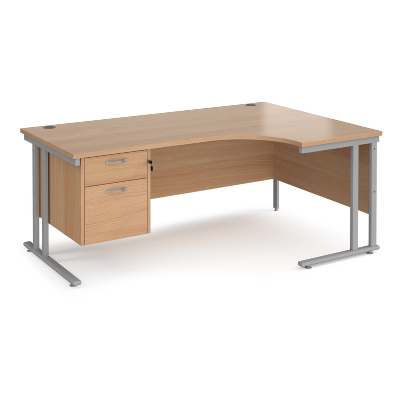 Maestro 25 Ergonomic Desk With Cantilever Leg & Fixed 2 Drawer Pedestal - Beech - NWOF