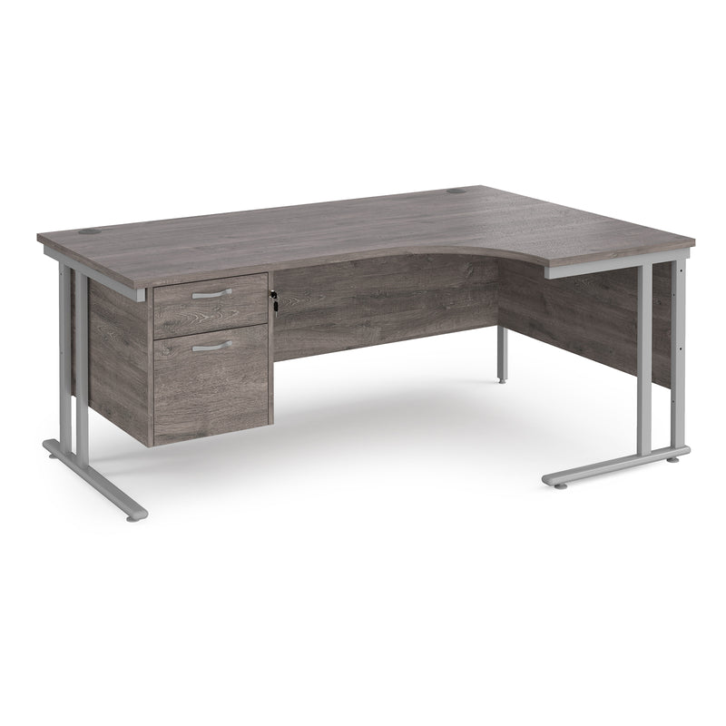 Maestro 25 Ergonomic Desk With Cantilever Leg & Fixed 2 Drawer Pedestal - Grey Oak - NWOF