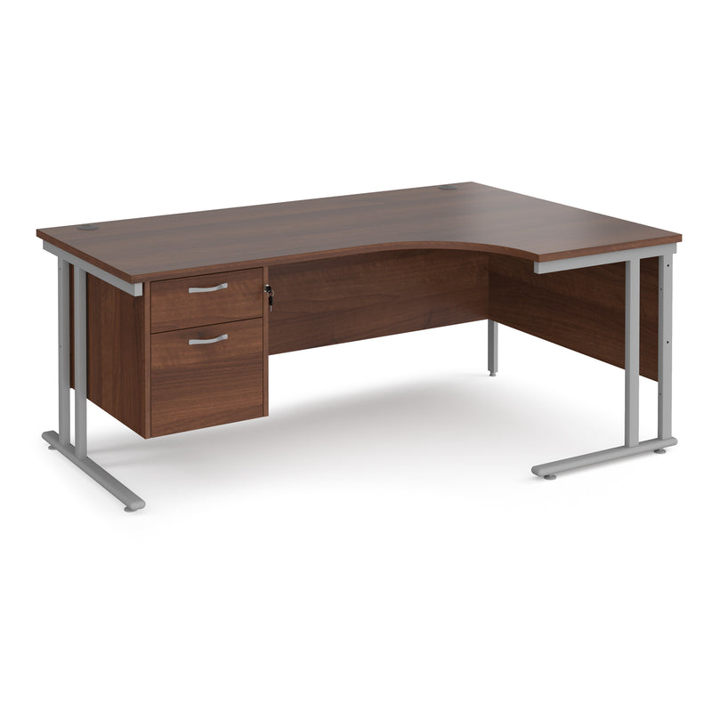 Maestro 25 Ergonomic Desk With Cantilever Leg & Fixed 2 Drawer Pedestal - Walnut - NWOF