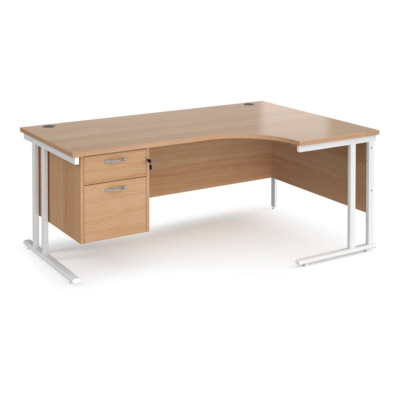 Maestro 25 Ergonomic Desk With Cantilever Leg & Fixed 2 Drawer Pedestal - Beech - NWOF