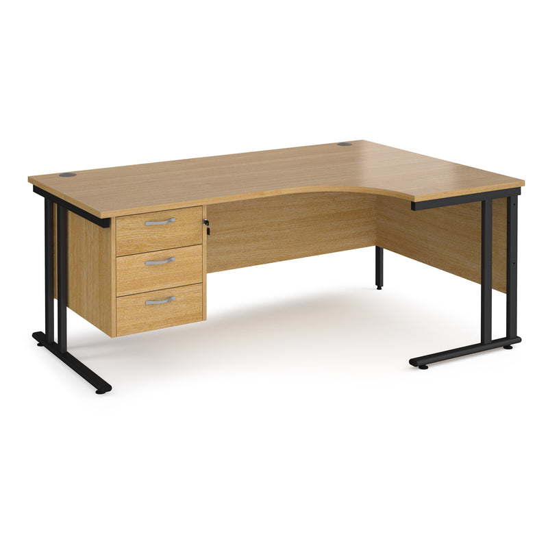 Maestro 25 Ergonomic Desk With Cantilever Leg & Fixed 3 Drawer Pedestal - Oak - NWOF