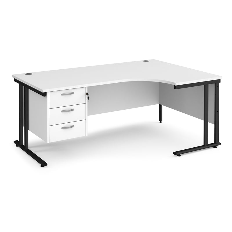 Maestro 25 Ergonomic Desk With Cantilever Leg & Fixed 3 Drawer Pedestal - White - NWOF