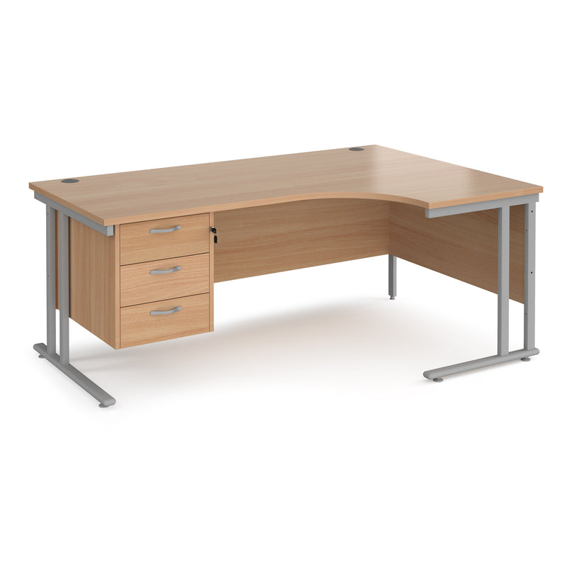 Maestro 25 Ergonomic Desk With Cantilever Leg & Fixed 3 Drawer Pedestal - Beech - NWOF