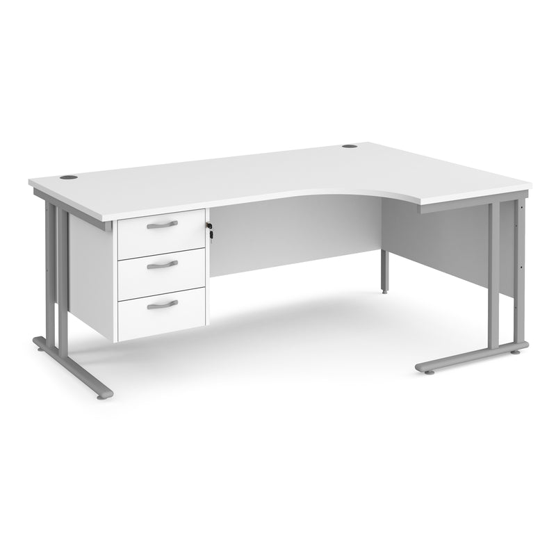 Maestro 25 Ergonomic Desk With Cantilever Leg & Fixed 3 Drawer Pedestal - White - NWOF