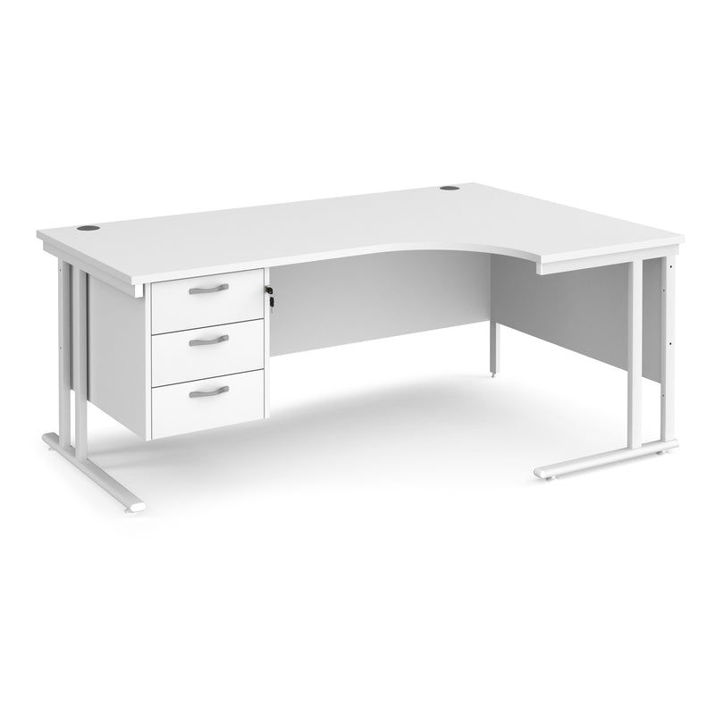 Maestro 25 Ergonomic Desk With Cantilever Leg & Fixed 3 Drawer Pedestal - White - NWOF