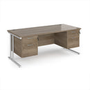 Dams Maestro 25 straight desk with 800mm depth, two fixed 2-drawer pedestals, cantilever legs, in white finish
