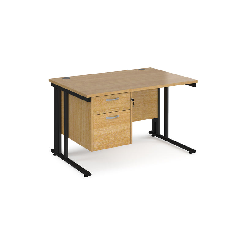 Maestro 25 800mm Deep Straight Desk With 2 Drawer Pedestal & Cable Managed Leg - Oak - NWOF