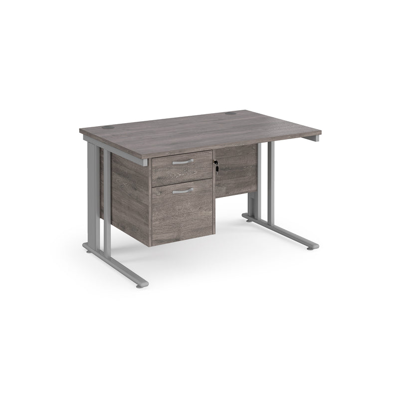 Maestro 25 800mm Deep Straight Desk With 2 Drawer Pedestal & Cable Managed Leg - Grey Oak - NWOF