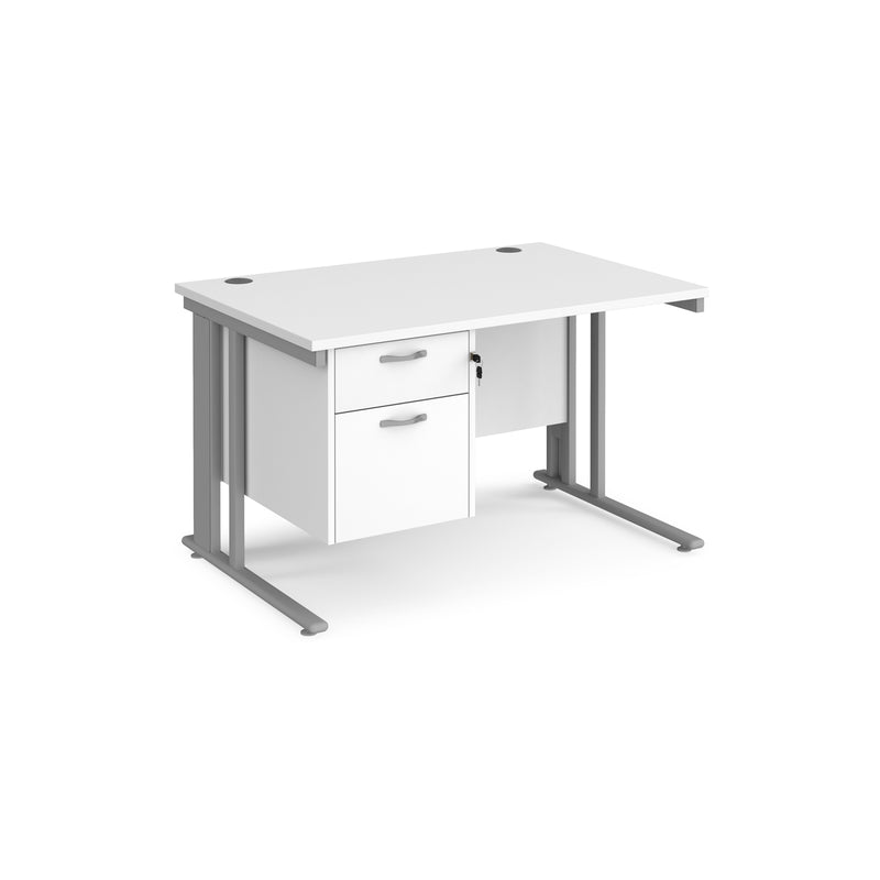Maestro 25 800mm Deep Straight Desk With 2 Drawer Pedestal & Cable Managed Leg - White - NWOF