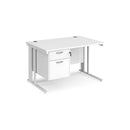 Maestro 25 800mm Deep Straight Desk With 2 Drawer Pedestal & Cable Managed Leg - White - NWOF