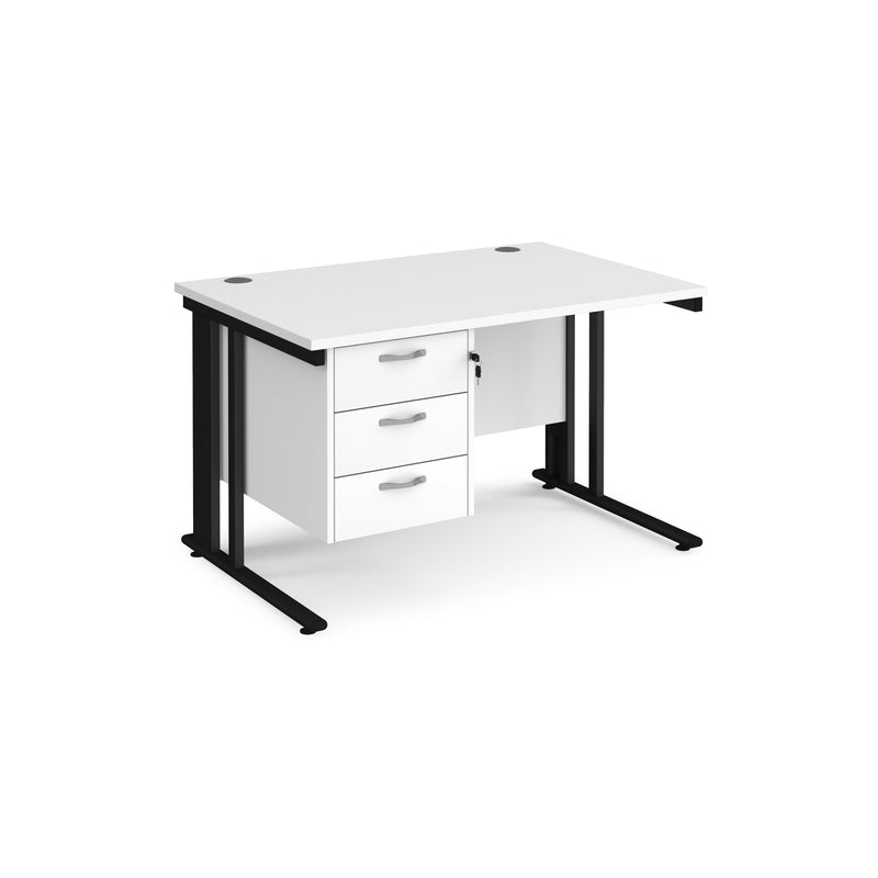 Maestro 25 800mm Deep Straight Desk With 3 Drawer Pedestal & Cable Managed Leg - White - NWOF