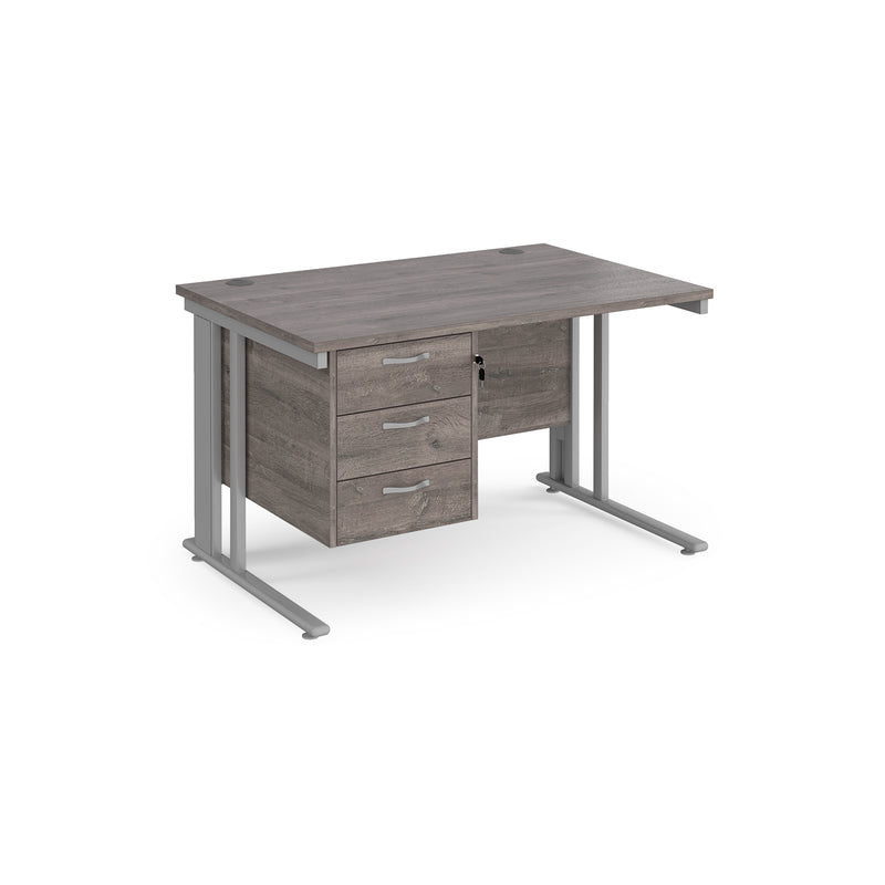 Maestro 25 800mm Deep Straight Desk With 3 Drawer Pedestal & Cable Managed Leg - Grey Oak - NWOF