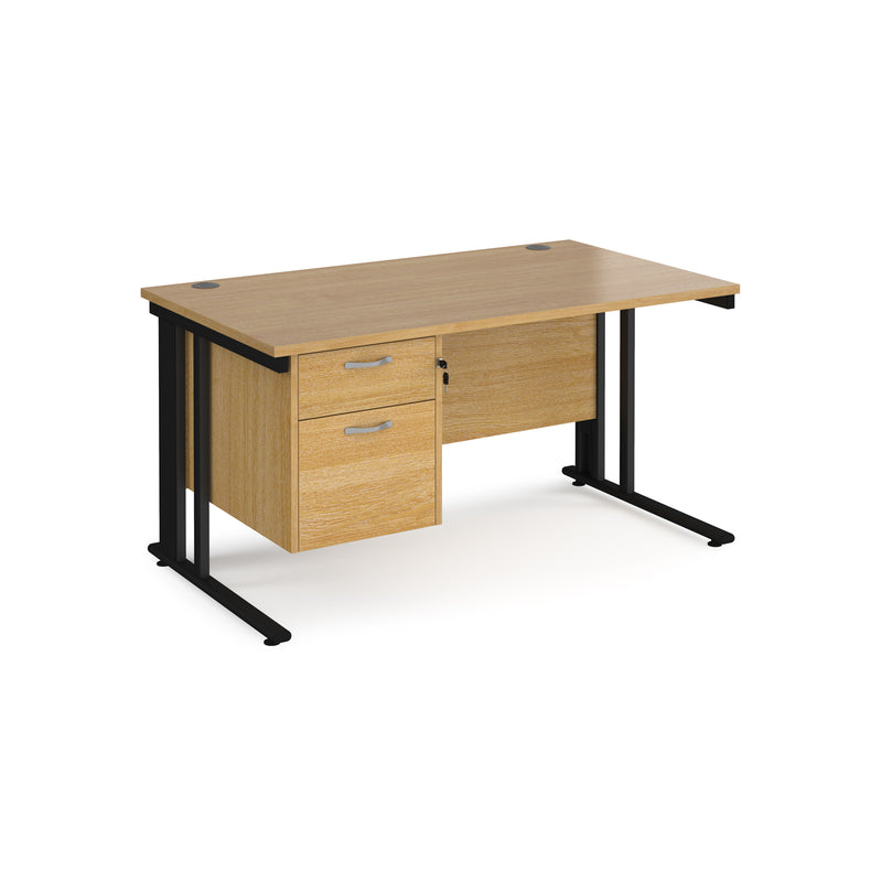 Maestro 25 800mm Deep Straight Desk With 2 Drawer Pedestal & Cable Managed Leg - Oak - NWOF