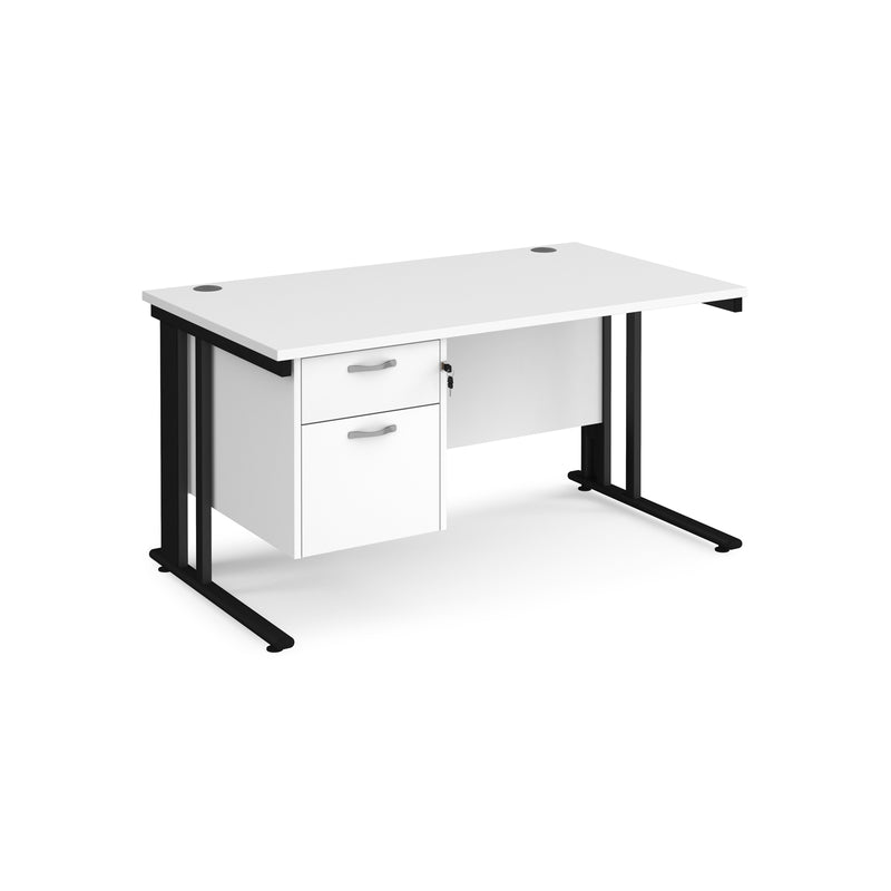 Maestro 25 800mm Deep Straight Desk With 2 Drawer Pedestal & Cable Managed Leg - White - NWOF