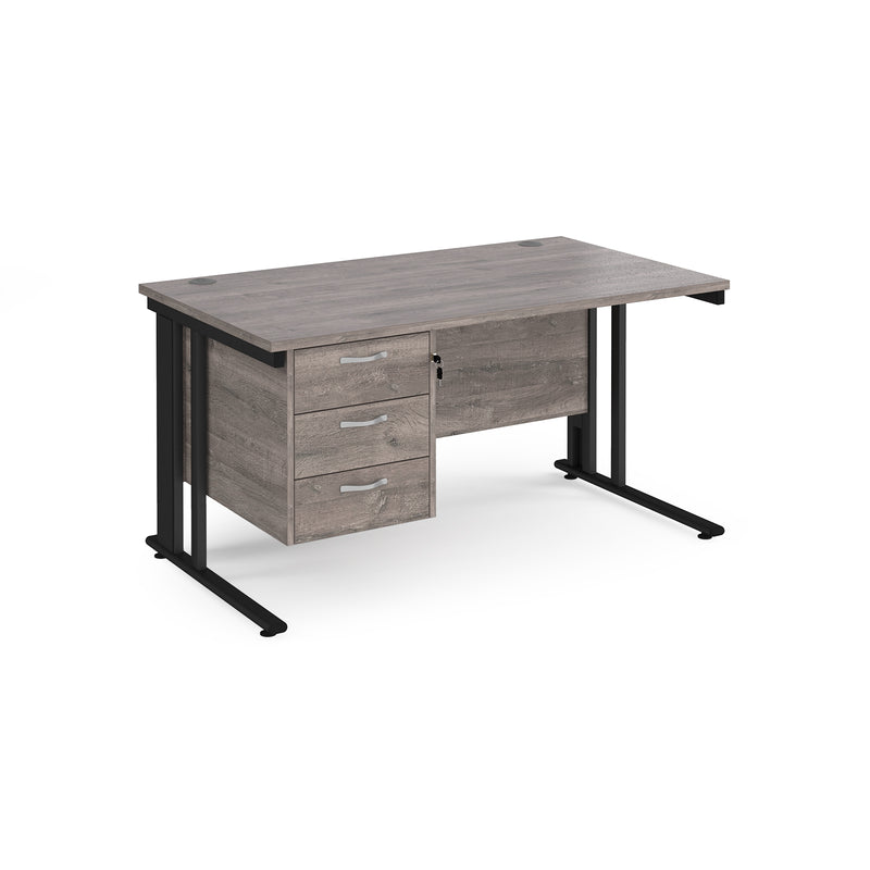 Maestro 25 800mm Deep Straight Desk With 3 Drawer Pedestal & Cable Managed Leg - Grey Oak - NWOF