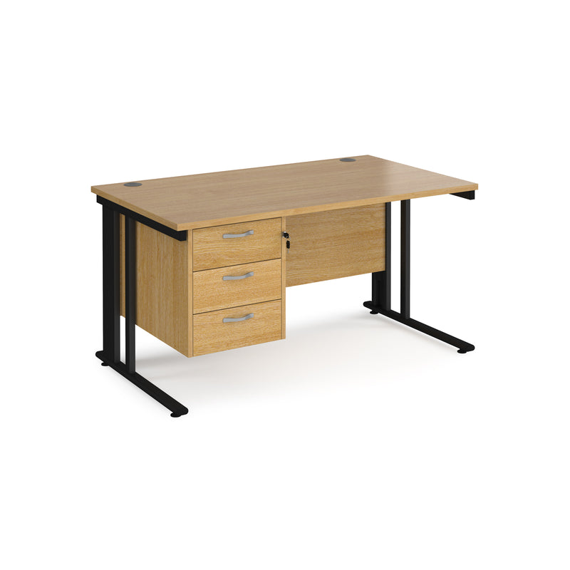 Maestro 25 800mm Deep Straight Desk With 3 Drawer Pedestal & Cable Managed Leg - Oak - NWOF