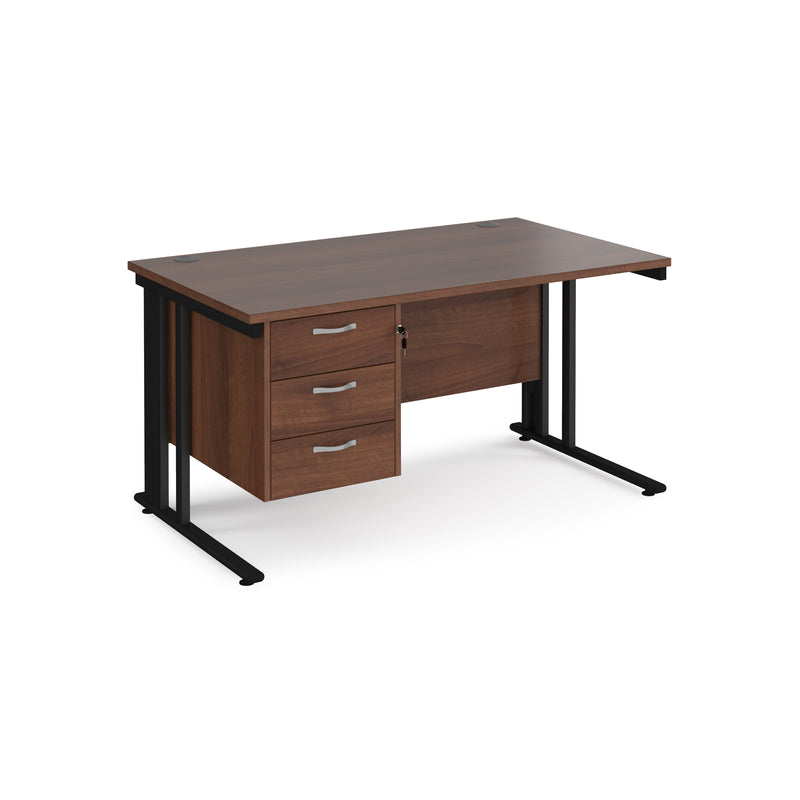 Maestro 25 800mm Deep Straight Desk With 3 Drawer Pedestal & Cable Managed Leg - Walnut - NWOF