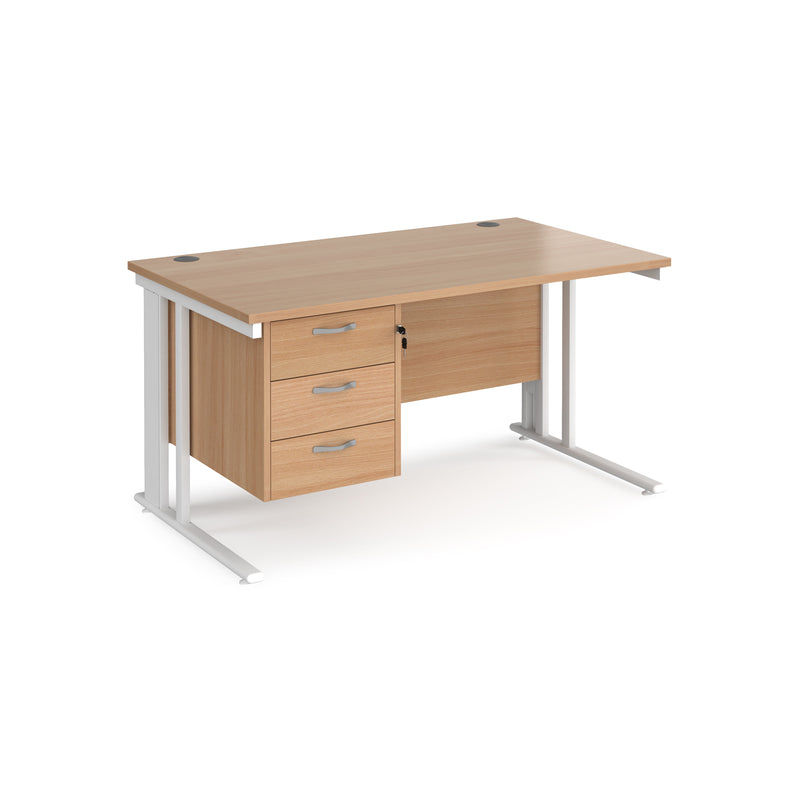 Maestro 25 800mm Deep Straight Desk With 3 Drawer Pedestal & Cable Managed Leg - Beech - NWOF