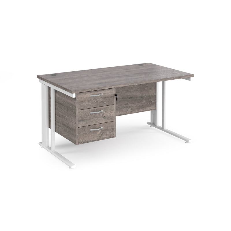 Maestro 25 800mm Deep Straight Desk With 3 Drawer Pedestal & Cable Managed Leg - Grey Oak - NWOF
