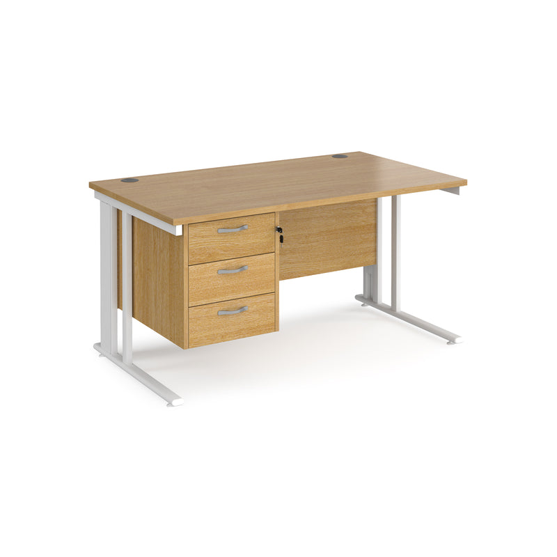 Maestro 25 800mm Deep Straight Desk With 3 Drawer Pedestal & Cable Managed Leg - Oak - NWOF