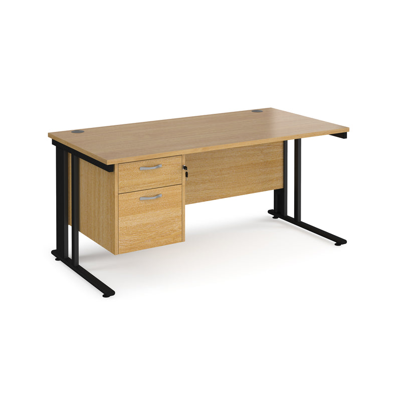 Maestro 25 800mm Deep Straight Desk With 2 Drawer Pedestal & Cable Managed Leg - Oak - NWOF