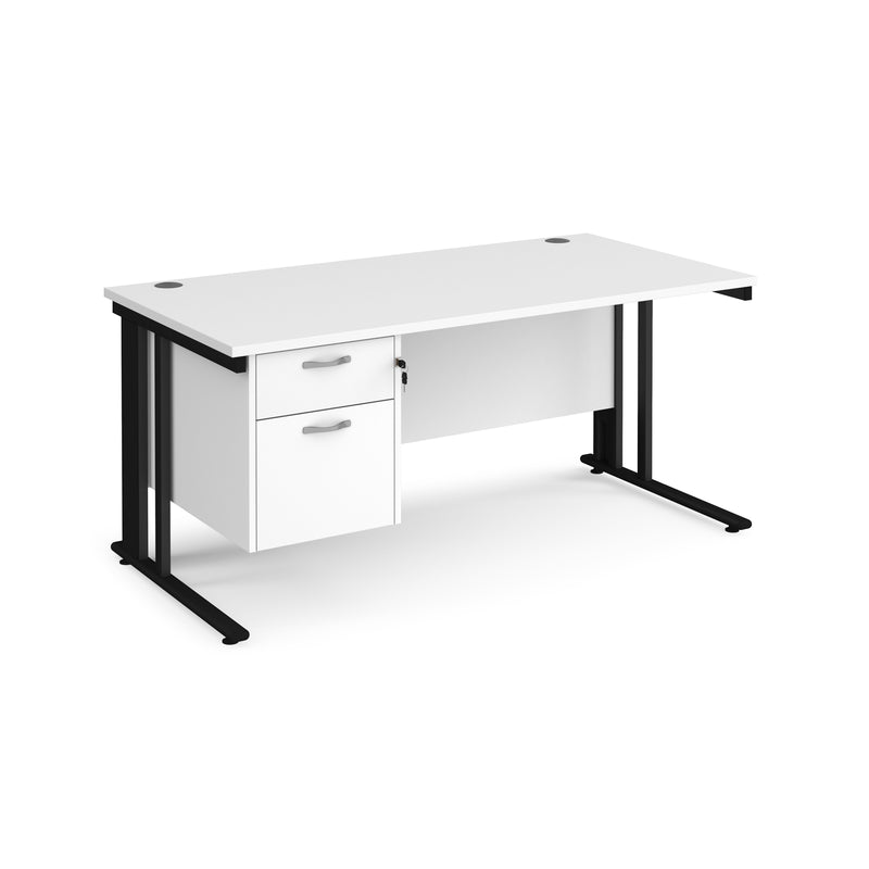 Maestro 25 800mm Deep Straight Desk With 2 Drawer Pedestal & Cable Managed Leg - White - NWOF