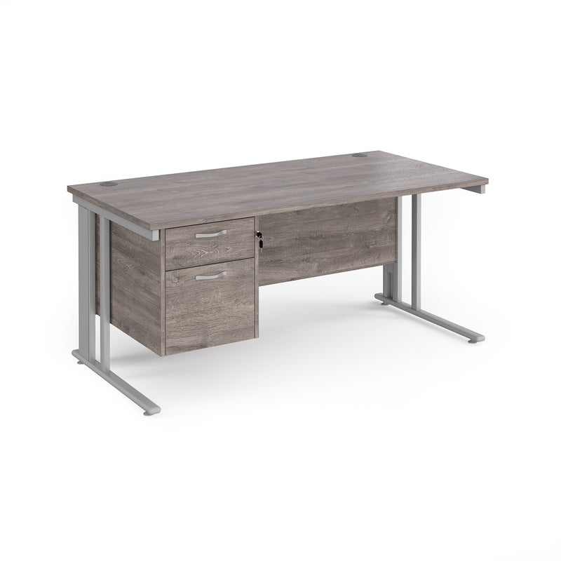 Maestro 25 800mm Deep Straight Desk With 2 Drawer Pedestal & Cable Managed Leg - Grey Oak - NWOF