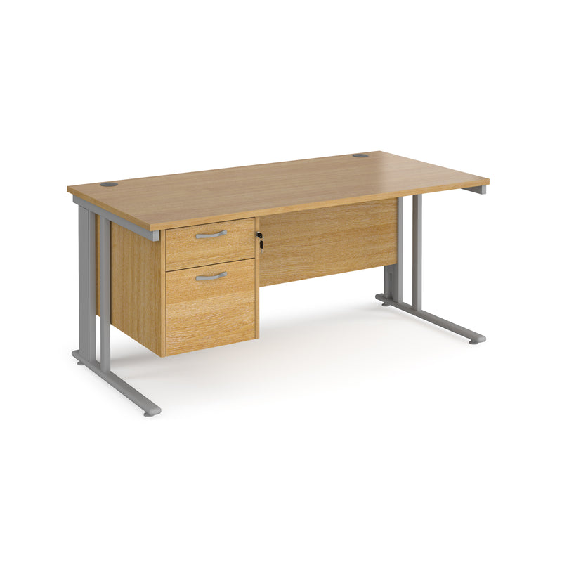 Maestro 25 800mm Deep Straight Desk With 2 Drawer Pedestal & Cable Managed Leg - Oak - NWOF