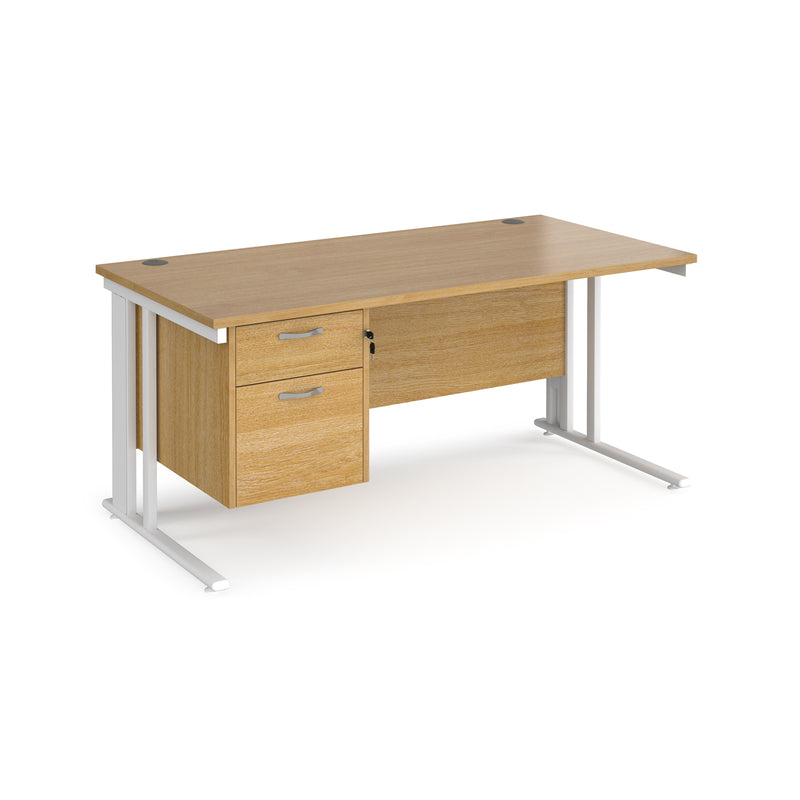 Maestro 25 800mm Deep Straight Desk With 2 Drawer Pedestal & Cable Managed Leg - Oak - NWOF