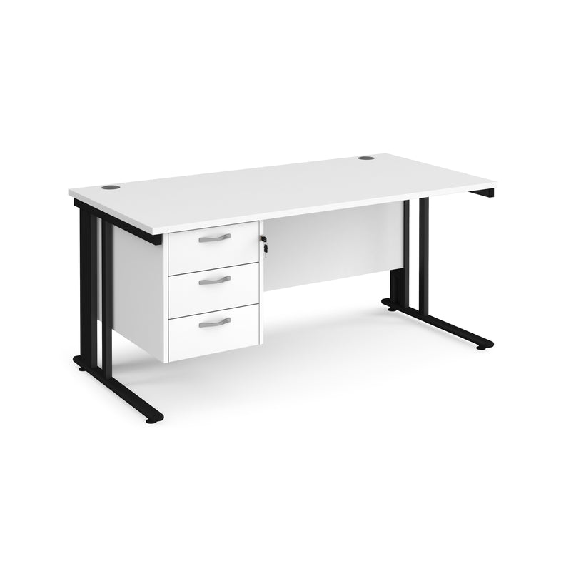 Maestro 25 800mm Deep Straight Desk With 3 Drawer Pedestal & Cable Managed Leg - White - NWOF
